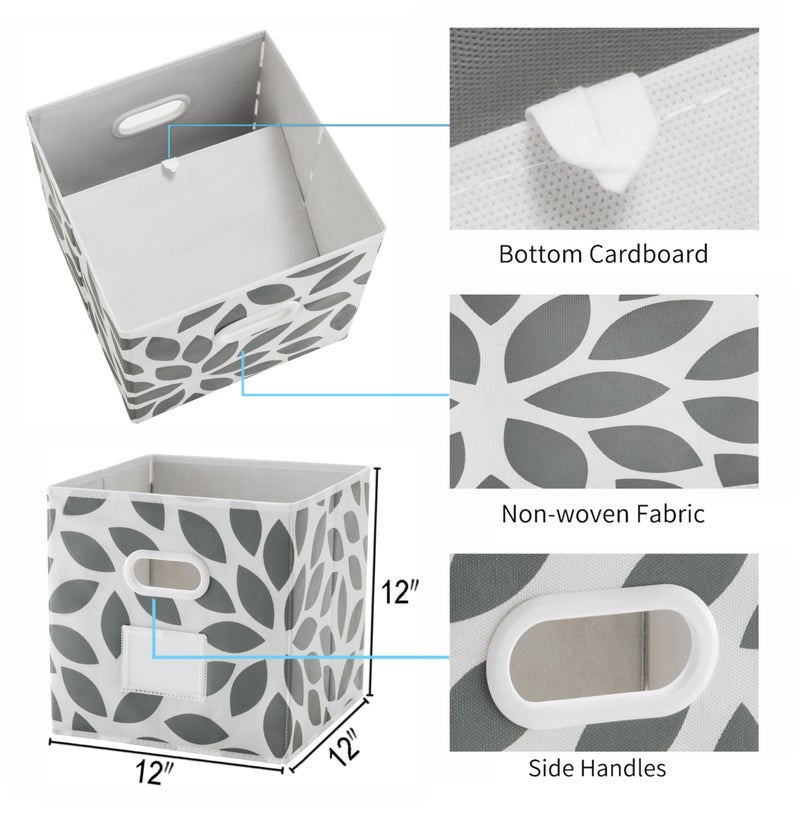 MAX Houser Fabric Storage Bins Cubes Baskets Containers with Dual Plastic Handles for Home Closet Bedroom Drawers Organizers, Flodable, Grey, Set of 4 - Image 3